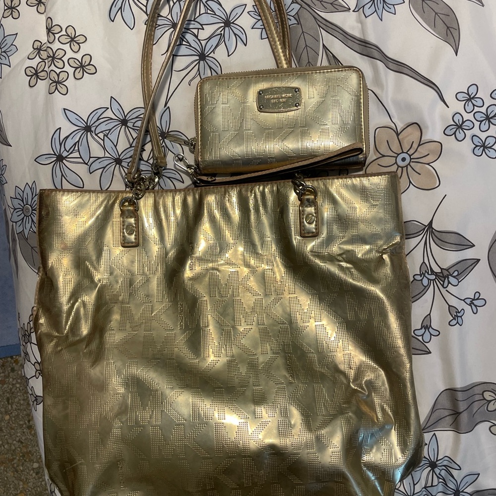 Michael Kors Gold Metallic Tote Bag